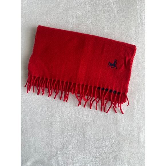 Vintage Lambswool Made In Italy Red Wool Winter Scarf with Fringe Preppy Unisex - Picture 8 of 8
